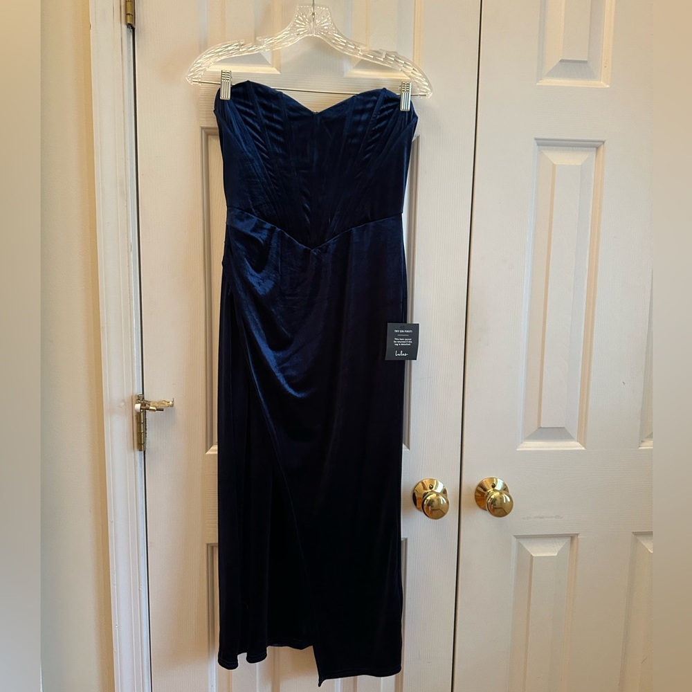 Blue Velvet Bustier Strapless Dress